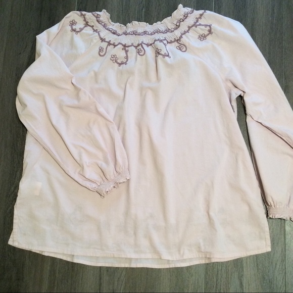 Bandolino Lg Boho Peasant Top Tie Front Mauve - Picture 3 of 9